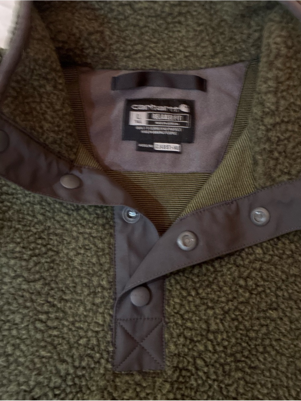 Carhartt Olive Green Sherpa Snap Pullover Jacket